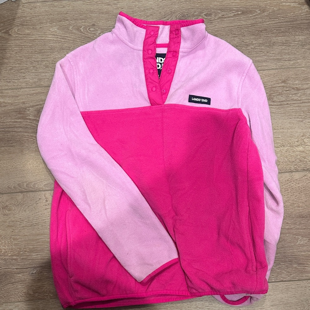 Lands' End Kids Two-Tone Pink Fleece Hoodie